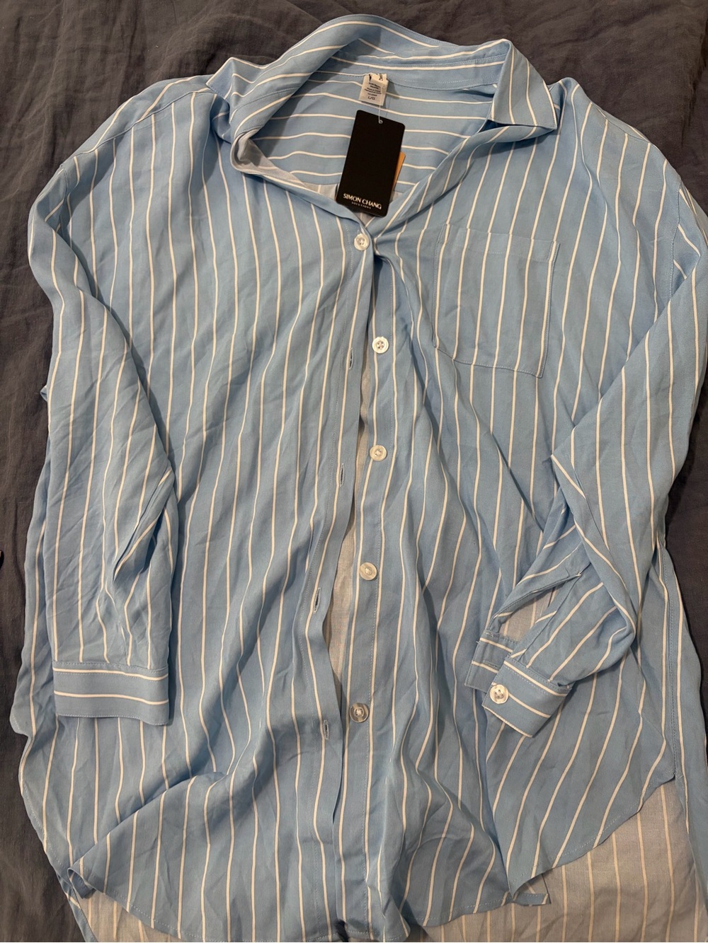 Simon Chang Light Blue & White Vertical Stripe Button-Down Shirt
